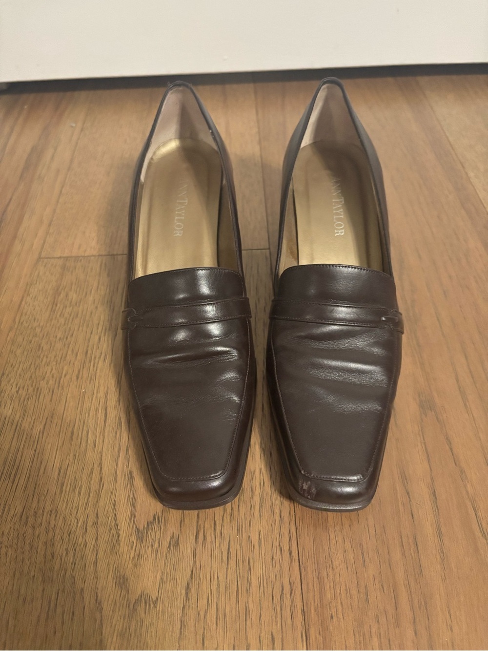 Ann Taylor Dark Brown Leather Square-Toe Loafers